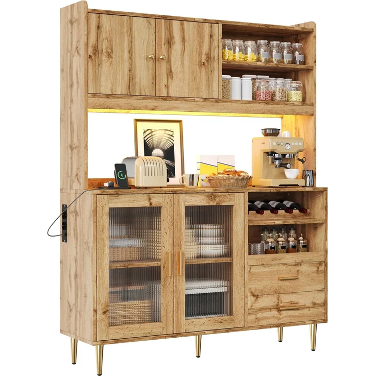 Küchenschrank 130 x 40 x 172 cm in Natur mit RGB-LED-Beleuchtung und ausziehbaren Einlegeböden – Bild 6