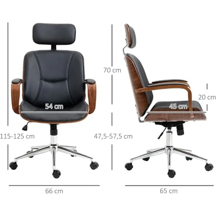 Vinsetto Bürostuhl mit Hoher Rückenlehne, Abnehmbarer Kopfstütze (Höhenverstellbarer Drehstuhl, 1 St), mit Wippfunktion aus Kunstleder für Home-Office Schwarz – Bild 3