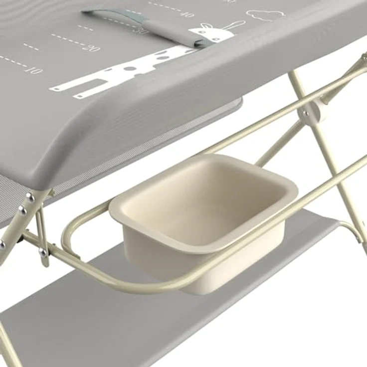 Wickeltisch, zusammenklappbar, mit Aufbewahrungskorb, Struktur aus Eisen, max. Belastung 25 kg, für Neugeborene, ergonomisches Design, Wickeltisch, 75 x 68 x 83–91 cm (A) Grau – Bild 8