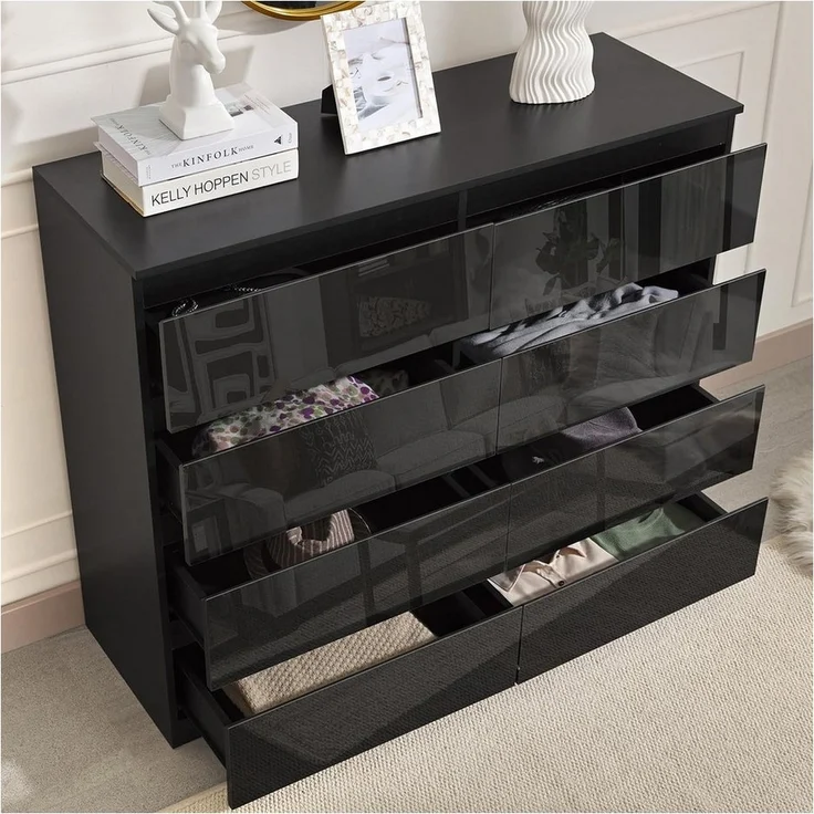 HTI-Living Kommode Sideboard Kenji 8 Schubladen Hochglanz Schwarz (Stück, 1 St, 1 Sideboard), Kommode – Bild 3