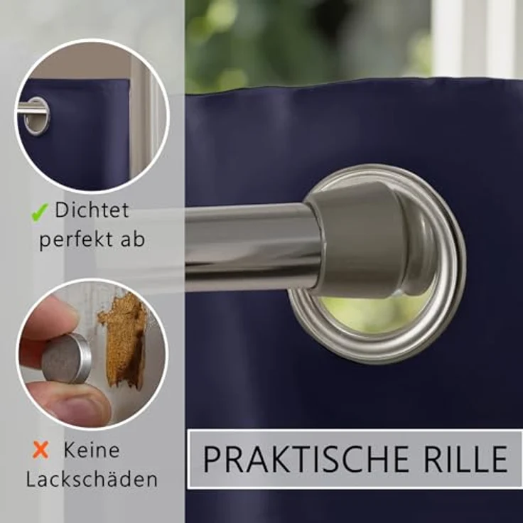 tinycurtains Türvorhang mit Stange silber 55-90 cm ohne Bohren, Thermo Vorhang Tür, Ösen, abdunkelnd, Polyester, blickdicht, dunkelblau Ocean, Türgardine mit Klemmstange, verdunkelnd – Bild 10
