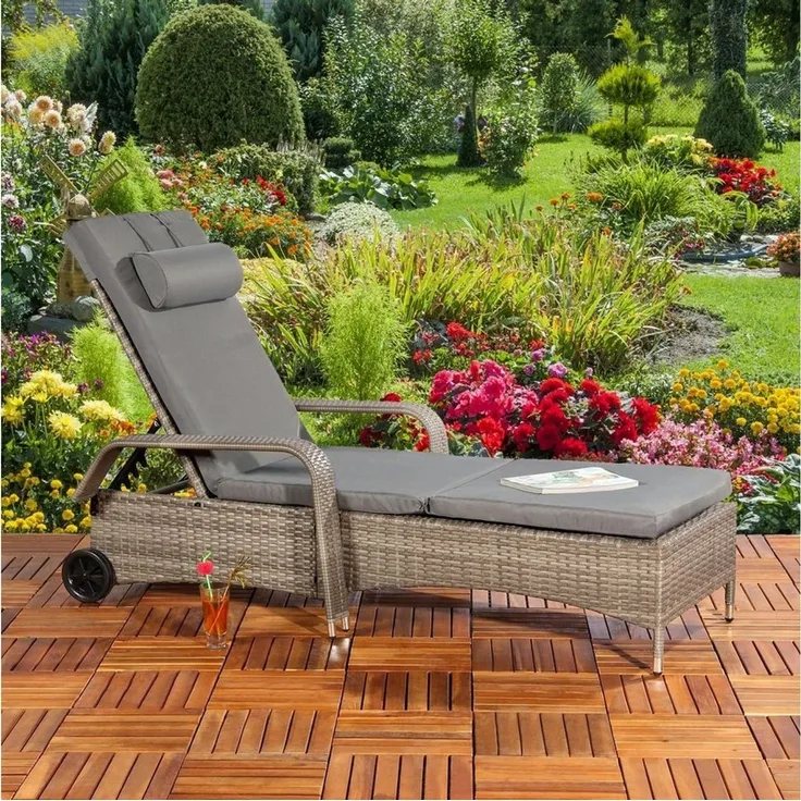 Melko Gartenliege Sonnenliege Gartenliege Polyrattan inkl. Kissen&Kopfstütze Saunaliege, Stück, 1 St, Liege, Mehrfach verstellbar