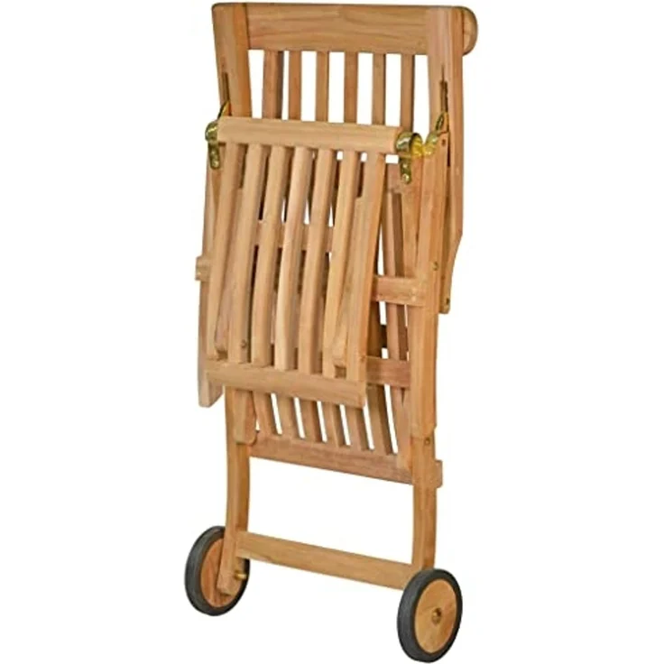 Kai Wiechmann Gartenliege Hochwertiger Teak Deckchair mit Rad als wetterfester Liegestuhl, verstellbarer Teak Relaxsessel mit Fußablage – Bild 5