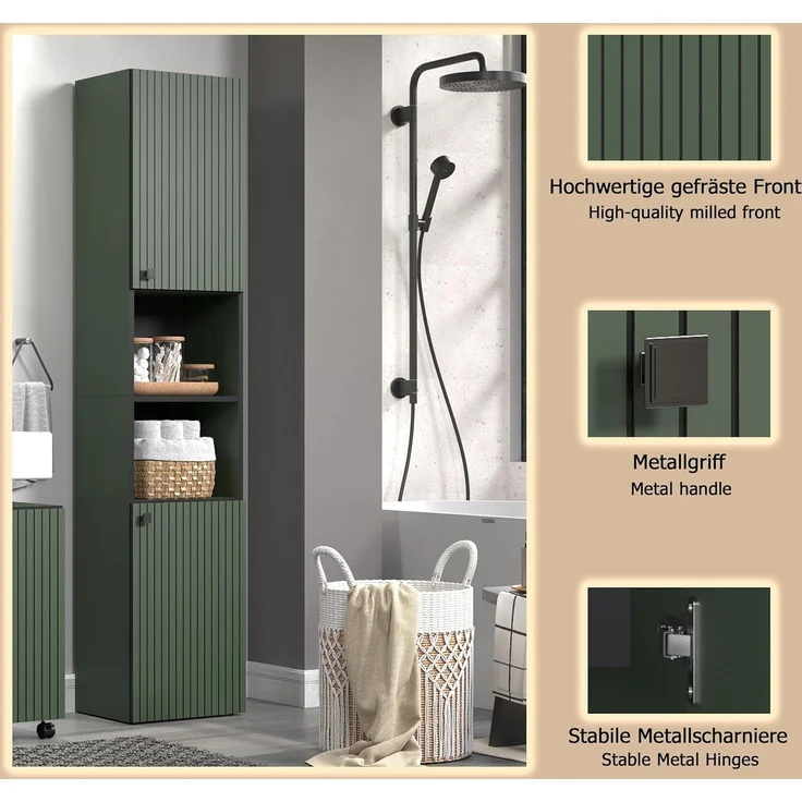 Badezimmer Hochschrank Bliss in grün 40 x 186 cm – Bild 9