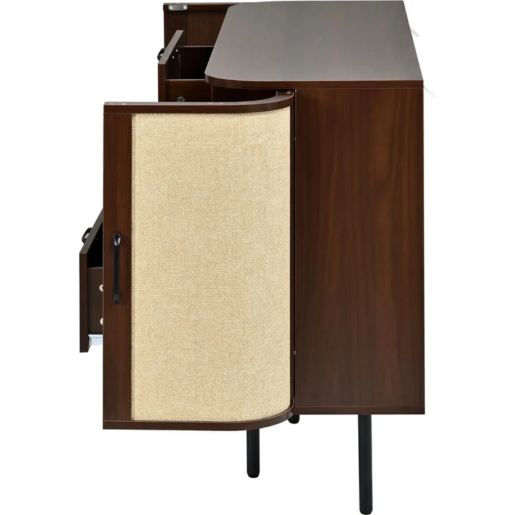 ZUBALIYA Wohnwand Set TV-Lowboard & Sideboard mit Geflechtfront / MDF-Korpus, MDF-Korpus, 120.00 x 40.00 x 82.00 cm, fürs Wohnzimmer, mit Schubladen, mit Stauraum, Samt, Walnuss – Bild 17