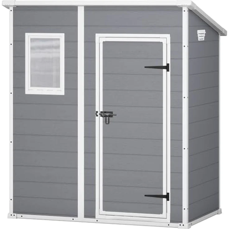 Keter Manor Pent 6x4 Gartenhaus wetterfest, Kunststoff, Outdoor, Außenmaße: BxTxH:183. 5 x 111 x 200. 5 cm, Innenmaße: 168. 5 x 97 x 154 cm, grau – Bild 2