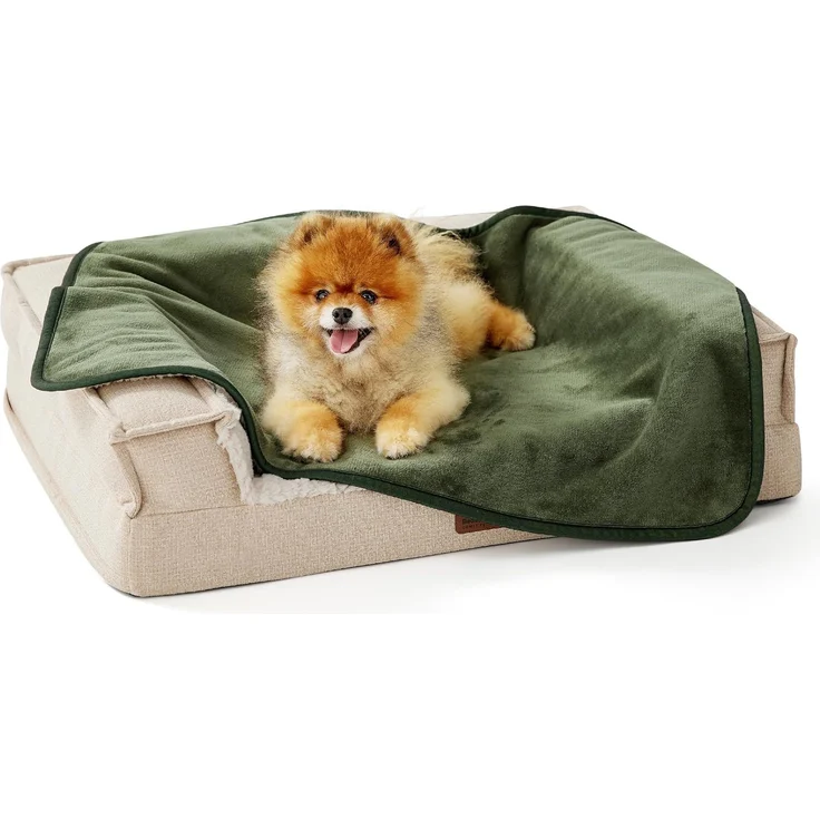 Lesure wasserdichte Hundedecke kleine Hunde - 80x60 cm Outdoor Hundedecke waschbar, Hundedecke Sofaschutz aus Sherpa Fleece, Katzendecke flauschig und weich, Olivgrün – Bild 1