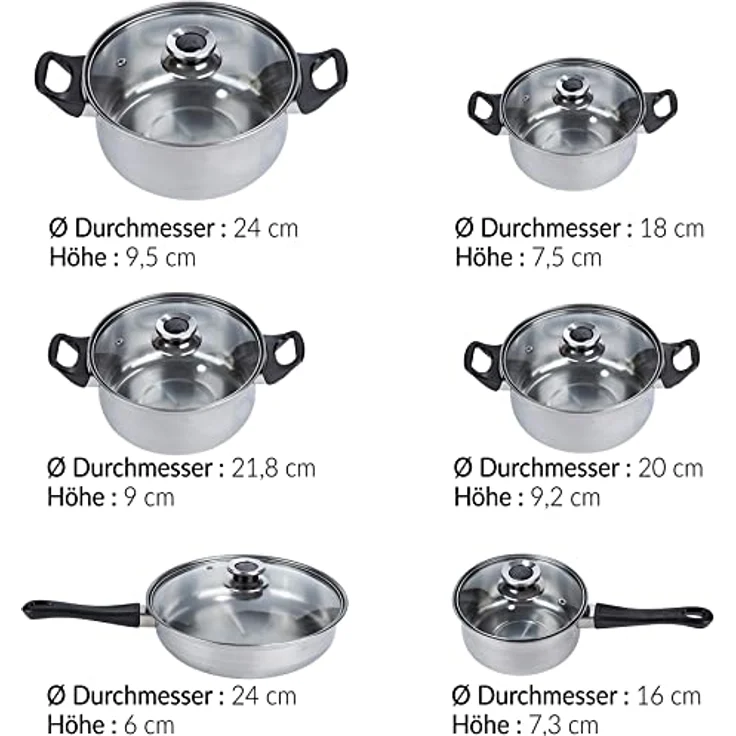 RTO Retoo Stieltopfsatz mit Deckeln und Pfanne - 12-teilig – Bild 7