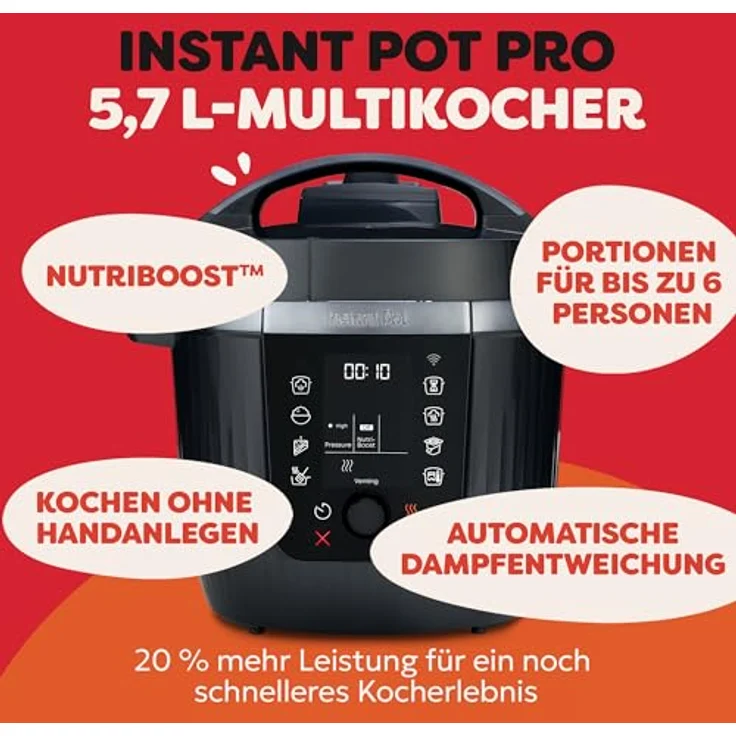 Instant Pot Pro 10-in-1-Multikocher 5,7 l – Schwarz, Schnellkochtopf, Schongarer, Reiskocher, Dampfgarer, NutriBoost™ – Bild 2