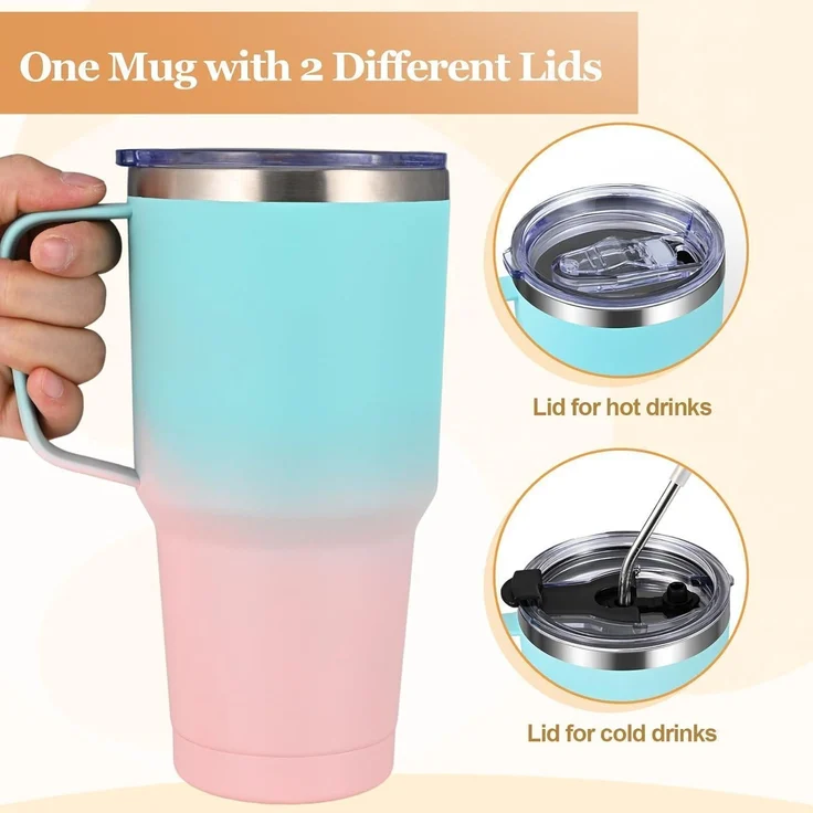 Livole 30oz 900ml Doppelwandiger Thermobecher Strohhalm Henkel Edelstahl – Bild 5