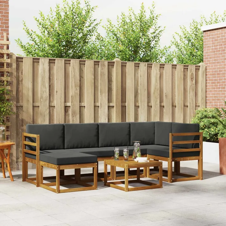 vidaXL Outdoor-Sofagarnitur mit Kissen 7 pcs Natur und Anthrazit 3366660