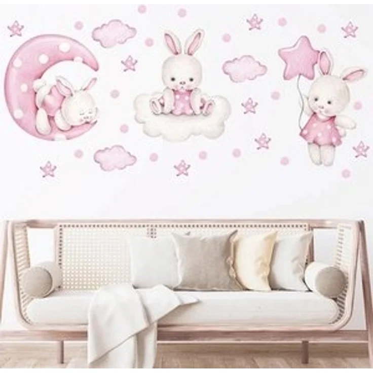 Montegoni Wandsticker Wandtattoo Kinder Tier Wandsticker (Kaninchen Tanz Ballon, Wolken, Sterne, Wandaufkleber für Mädchenzimmer,babyzimmer), wasserdichte und abnehmbare – Bild 6