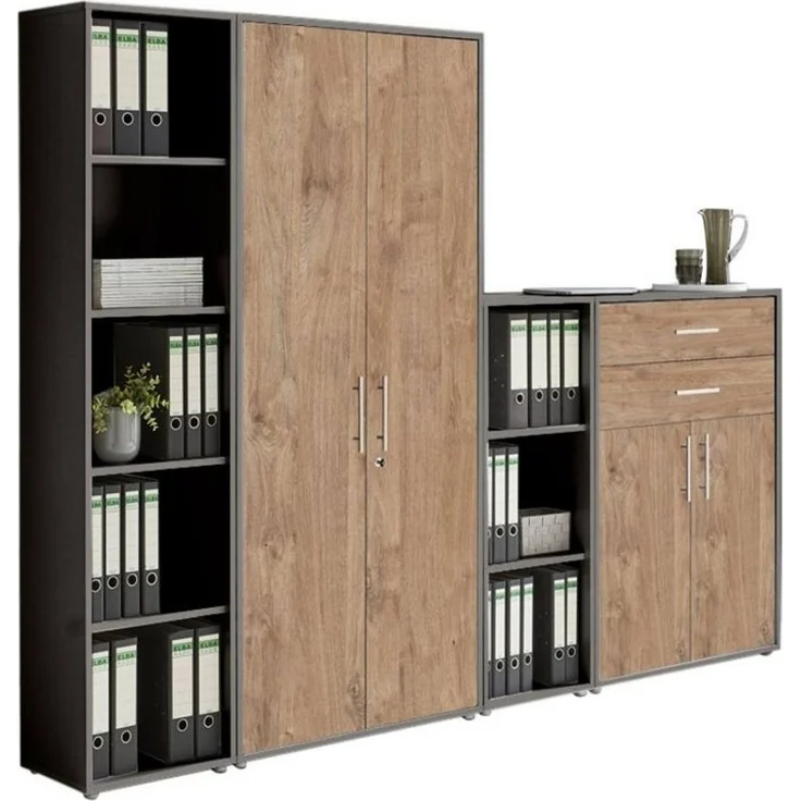 BMG Möbel Aktenschrank Office Edition (Set 22, Büroschrank abschließbar mit Metallgriffen, 4 teilig) 2x Regal, 1x großer Aktenschrank, 1x Schubkastenschrank – Bild 5