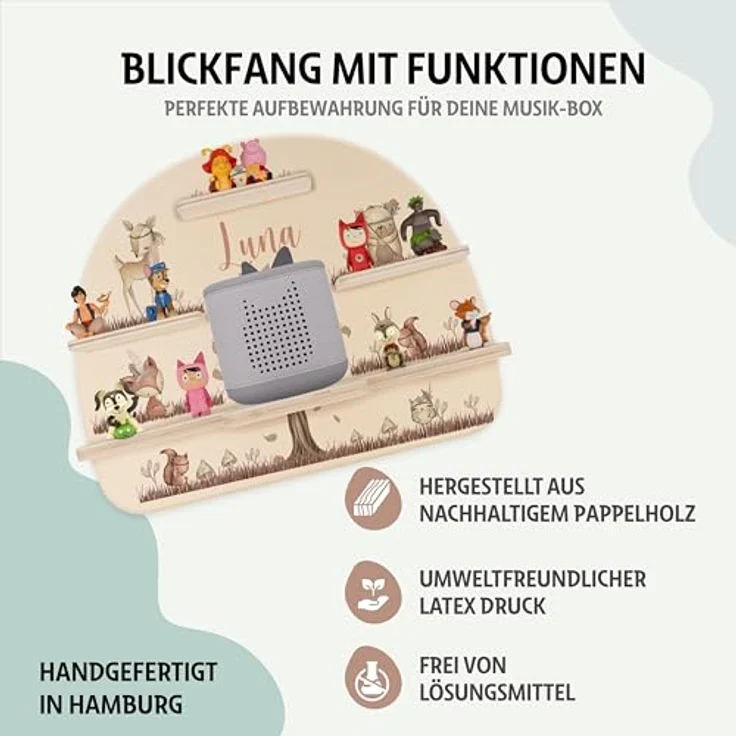 Kidsmood - Tonie Regal fürs Kinderzimmer– Liebevoll gestaltetes Wandregal mit abgerundeten Ecken & Kanten für Toniebox 2 mit Namen & Metallplättchen | Personalisierte Geschenke für Kinder – Bild 4