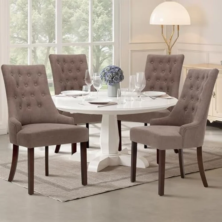 COLAMY Esszimmerstühle 4er Set, Moderne Küchenstuhl Gepolsterte Esszimmerstühle im Wingback, Polsterstuhl Wohnzimmerstuhl mit Knopfsteppung für Esszimmer, Küche, Restaurant mit Holzbeinen, Taupe – Bild 1