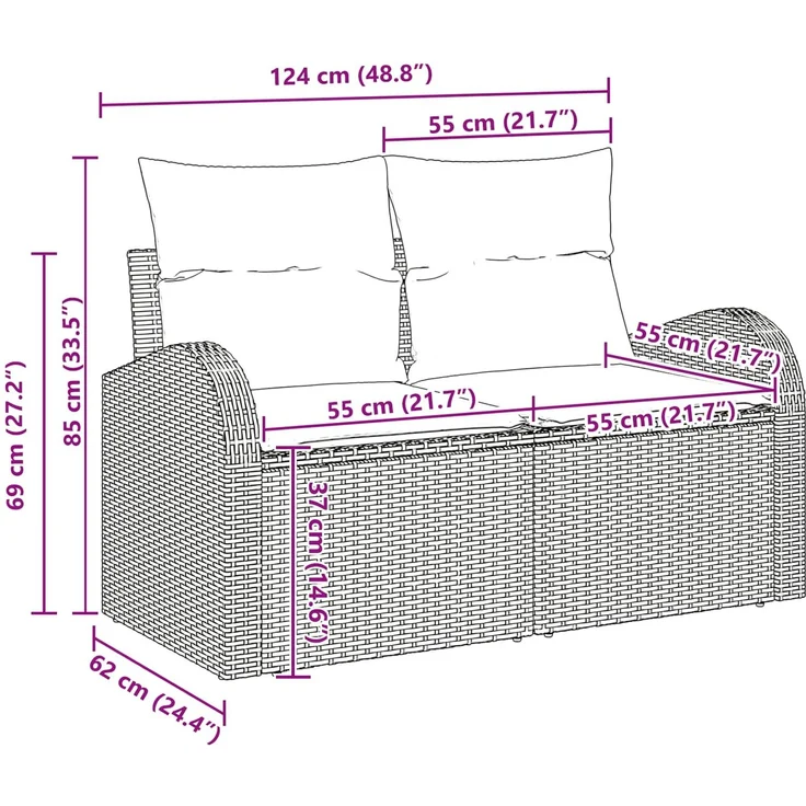 vidaXL Gartensofa-set mit Kissen 6 pcs Braun Poly Rattan 3346184 – Bild 10
