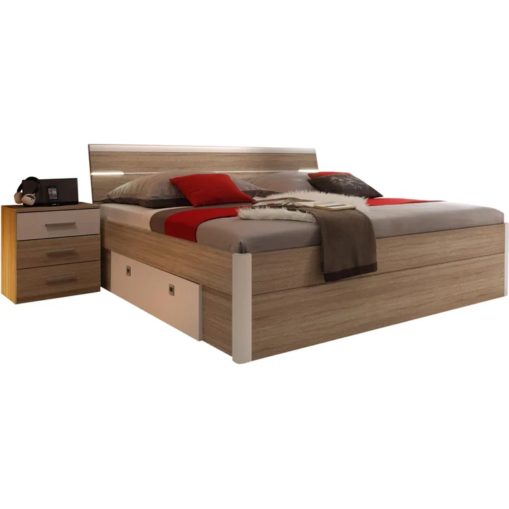 Bettanlage >Isobel< in Eiche Sonoma Nachbildung / Weiß - 185x97x216cm (BxHxT) – Bild 3