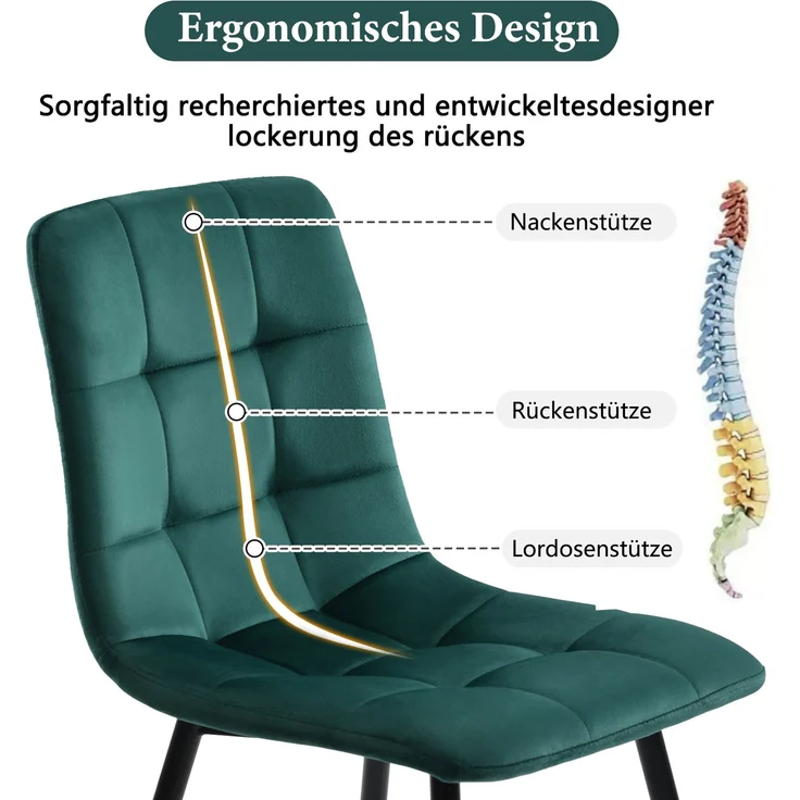5-teiliges Esszimmer-Set mit rundem Esstisch Ø100 cm & 4 Samtstühlen – Design Essgruppe mit Marmormuster Tischplatte & Metallgestell – Bild 7
