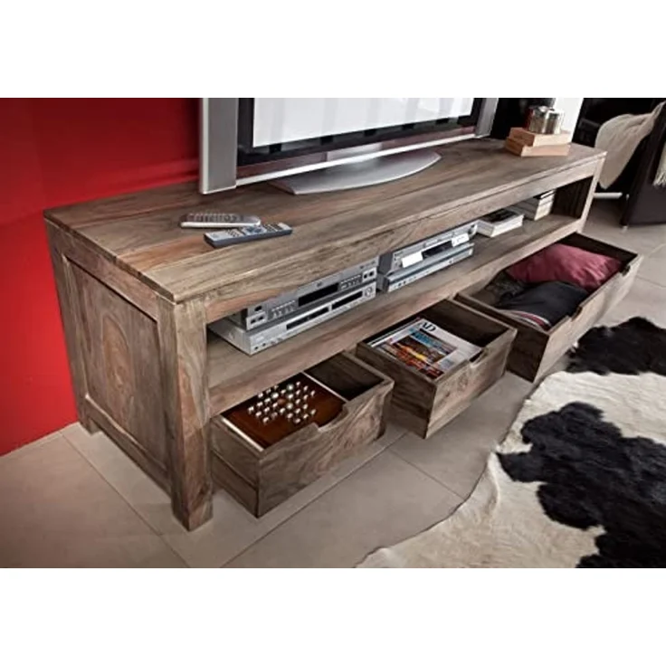 TV-Board Sheesham 190x50x60 grau geölt NATURE GREY #44 – Bild 2
