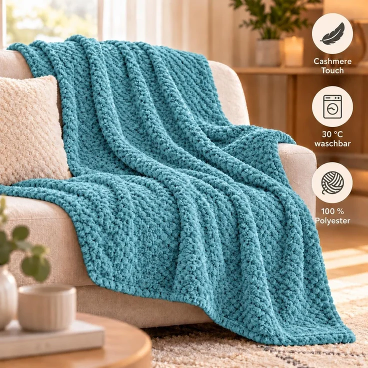 Kuscheldecke "Popcorn" Cashmere Soft-Touch Petrol 150x200 cm – Bild 6