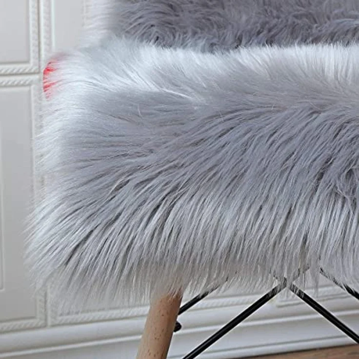 HEQUN Lammfell-Teppich Kunstfell Schaffell Imitat Wohnzimmer Teppiche Flauschig Gemütliches Schaffell Bettvorleger Sofa Matte (Grau, 75x120 cm) – Bild 3