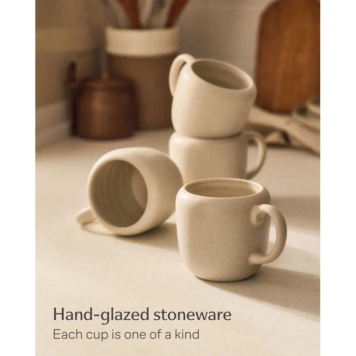 Cosumy Tasse Kaffeetassen Set 350 ml, 4er Set, handglasiert, Steingut, 4-tlg, Steingut, Handglasiert, Spülmaschinenfest & Mikrowellengeeignet, 4er Set – Bild 1