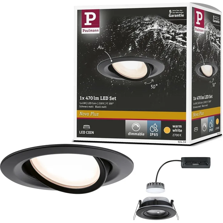 Paulmann 92459 LED Einbauleuchte Nova Plus Coin schwarz IP65 dimmbar
