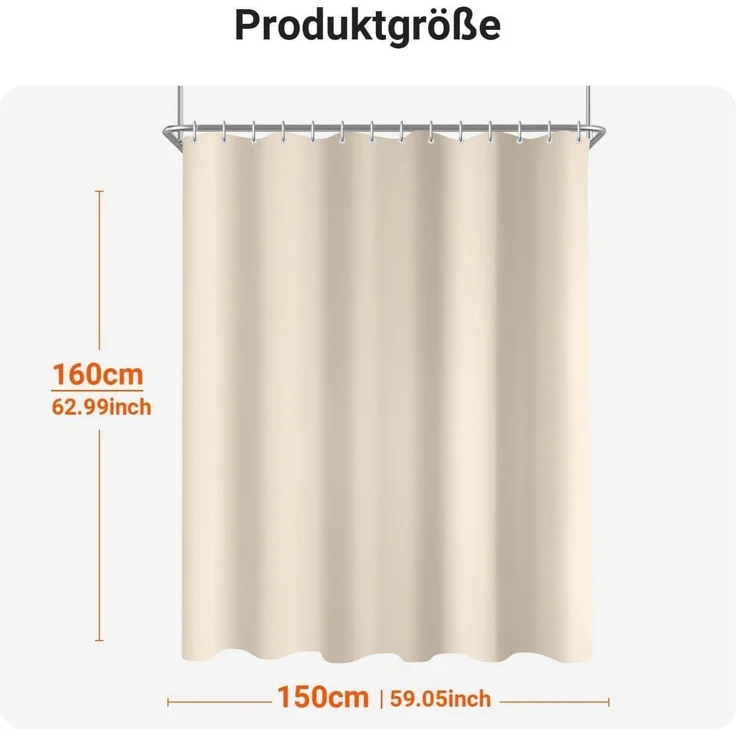Duschvorhang 90x90 cm Beige Wasserabweisend Antischimmel – Bild 6