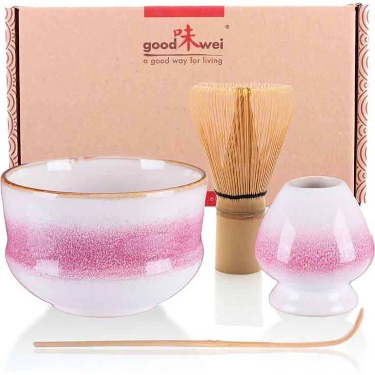 Goodwei Teeservice Matcha-Set "Kiku" 80 mit Teeschale, Matchabesen und Besenhalter (4-tlg), 1 Personen, Keramik, handgearbeitet – Bild 1
