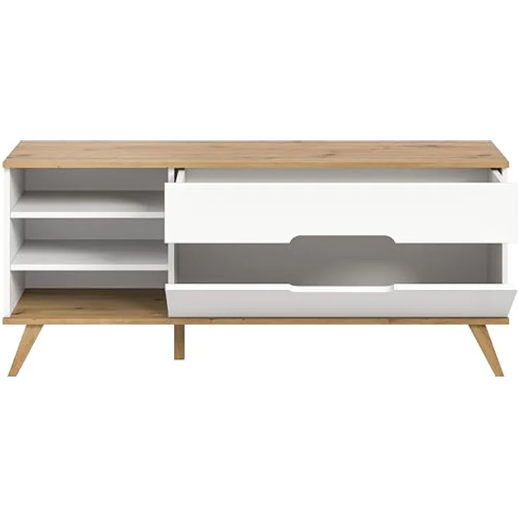 Xonox Lowboard, Weiß, Holzwerkstoff, 140x60x40 cm, mit Schubkasten und offenen Fächern, FSC®-zertifiziert – Bild 5