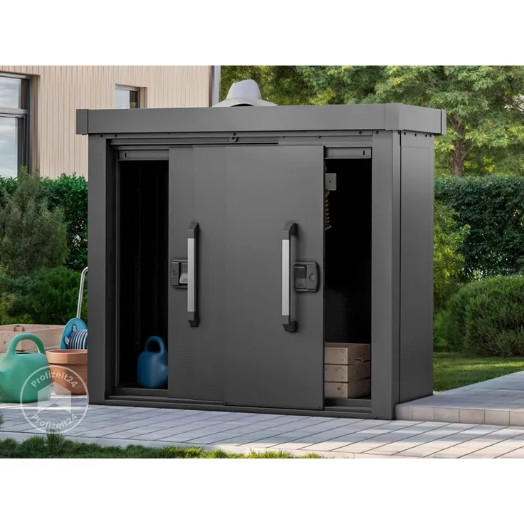 GFP Primeyard Geräteschrank Metall 135x55x112 cm Gartenschrank Schiebetür anthrazit inkl. Fußboden