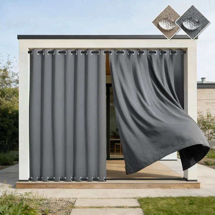 Sunicol Outdoorvorhang 100% Blickdichte Wasserdicht Vorhänge mit Ösen, Verdunklungsvorhäng (1 St), Gardinen Sonnenschutz Sichtschutz für Balkon Pergola Terrasse Veranda
