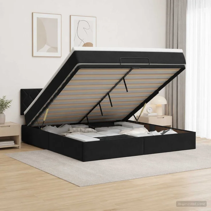 vidaXL Ottoman-Bett mit Matratze und LED Schwarz 160 x 200 cm Samt 3457223 – Bild 1