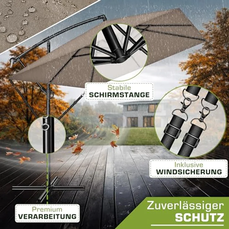 tillvex Sonnenschirm tillvex® eckig 235 x 235 cm Ampelschirm, Kurbelschirm mit 360° Drehung, wasserdicht, UV-Schutz bis UPF 50+, Aluminium, inkl. Abdeckung und Windschutz – Bild 7