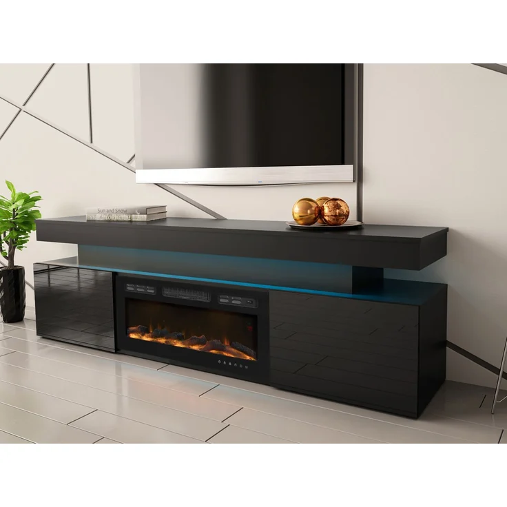 Mirjan24 'EF 2D Serkuzo' TV-Lowboard mit Kamin, MDF schwarz (hochglanz/matt), 59 x 41 x 190 cm – Bild 4