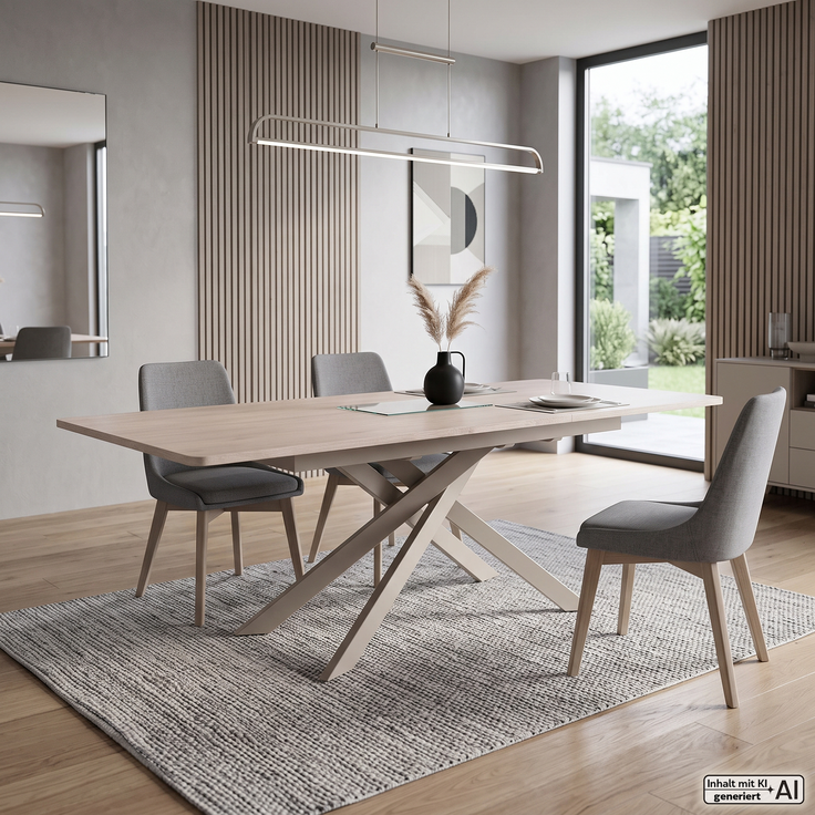 Wohn Schick TOKIO Auszugstisch 90x160,Tischplatte: MDF-HPL Eiche,Gestell: Taupe matt lackiert - H 76 cm x T 90 cm x B 160 cm – Bild 3