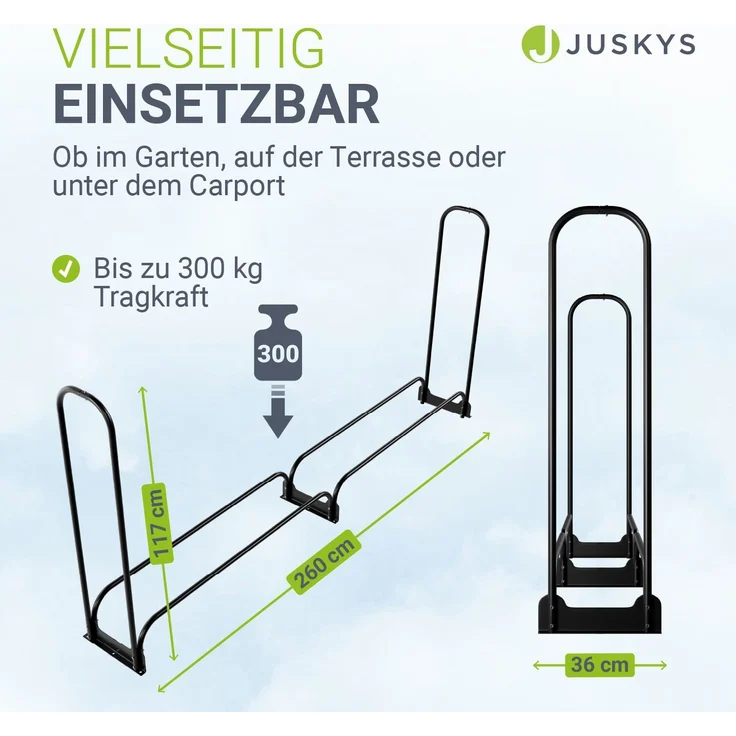 Juskys Kaminholzregal L 260x117x36 cm – Schwarz, Brennholzregal aus Stahl mit Abdeckung, Holzunterstand für Garten & Terrasse, 300 kg belastbar – Bild 4