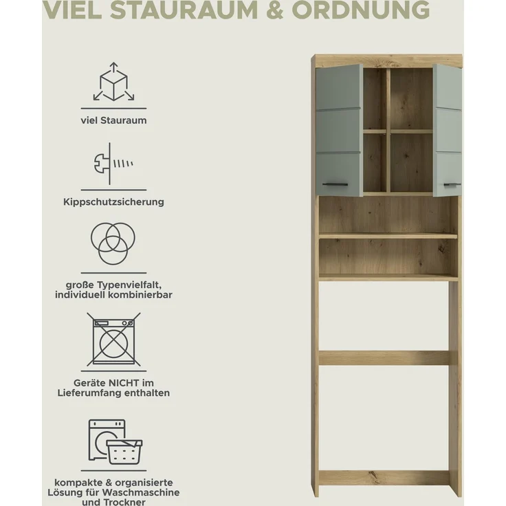Xonox Scout Waschmaschienenüberbau (B/H/T: 63x191x24 cm) in Salbei und Artisan Eiche Nachbildung – Bild 11
