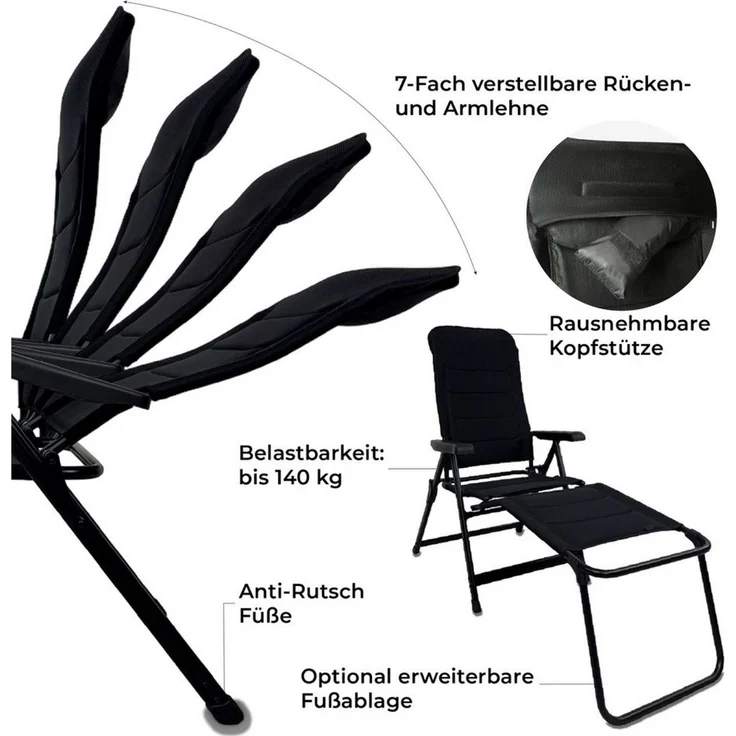 osoltus 'Alu' Gartenliege, mit Fußablage, schwarz, 120 x 73 x 63 cm – Bild 3