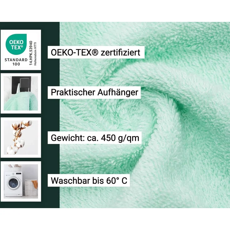 ZOLLNER Gästehandtücher 10er Set, Baumwolle, 30x50 cm, türkis (mint) – Bild 3
