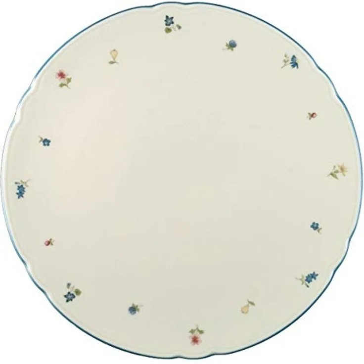 Seltmann Weiden Tortenplatte MARIE LUISE, Elfenbeinfarben, Hellblau, Ø 30 cm, Porzellan, mikrowellengeeignet, Streublumenmotiv