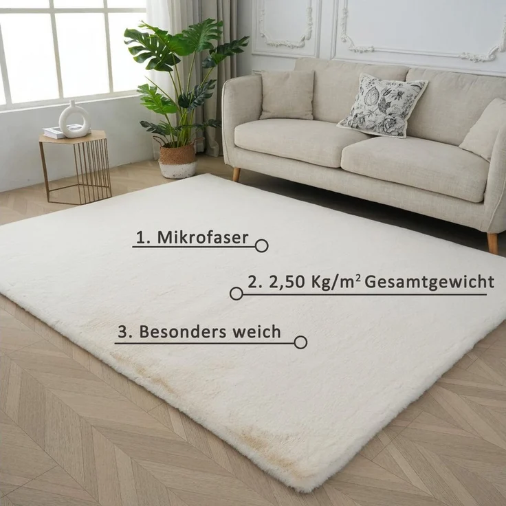 OTTO home Fellteppich Balu, in Standard- und Premium-Qualität, 20 mm oder 38 mm Höhe, rechteckig, Höhe: 20 mm, Kaninchenfell-Haptik, kuschelig, weich, Kunstfellteppich, Wohnzimmer – Bild 3