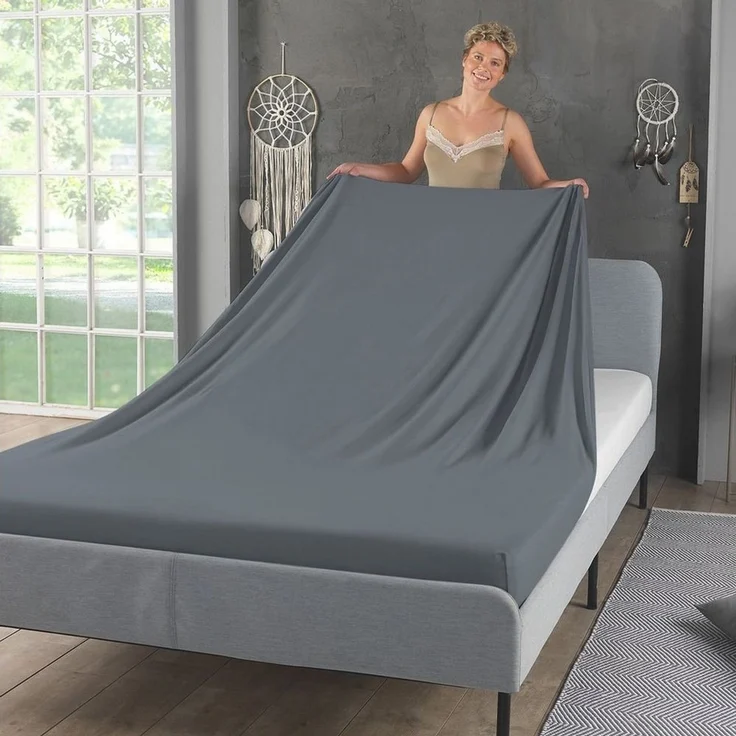 Malika Spannbettlaken aus 100% Baumwolle, 90-100x200, Anthrazit, Jersey Baumwolle, Gummizug: Ja, (2 Stück), Allergikergeeignet, Pflegeleicht und Atmungsaktiv – Bild 1