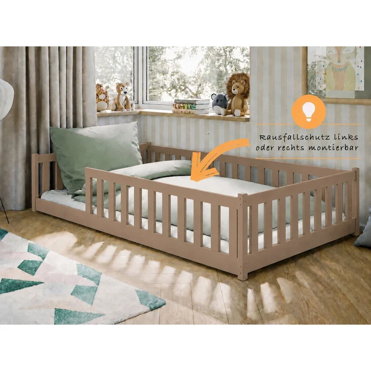 Kids Collective Kinderbett Bodenbett Bett mit Rausfallschutz & Lattenrost Montessori Bett Kinder (Jungen, Mädchen, Kinder, weitere Größen 80x160, 80x180, 90x190, 90x200, 140x200 cm), Gitterbett Jugendbett Einzelbett Milchschokolade 120x200 cm – Bild 4