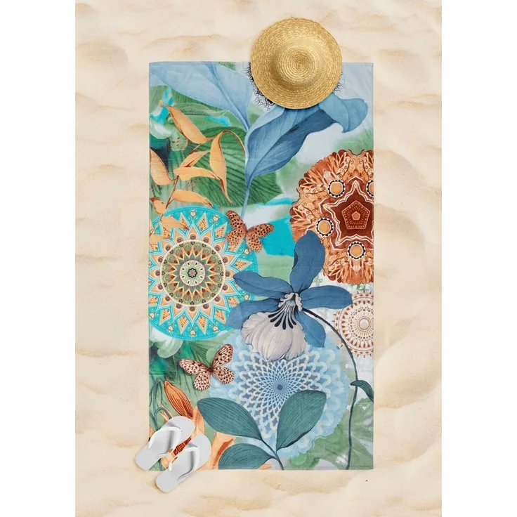 hip Strandtuch Zephir, Frotteevelours (Packung, 1-St), 100% Baumwolle, Velours, 100x180, Weich, Strand, Mandala, Blumen, Grün