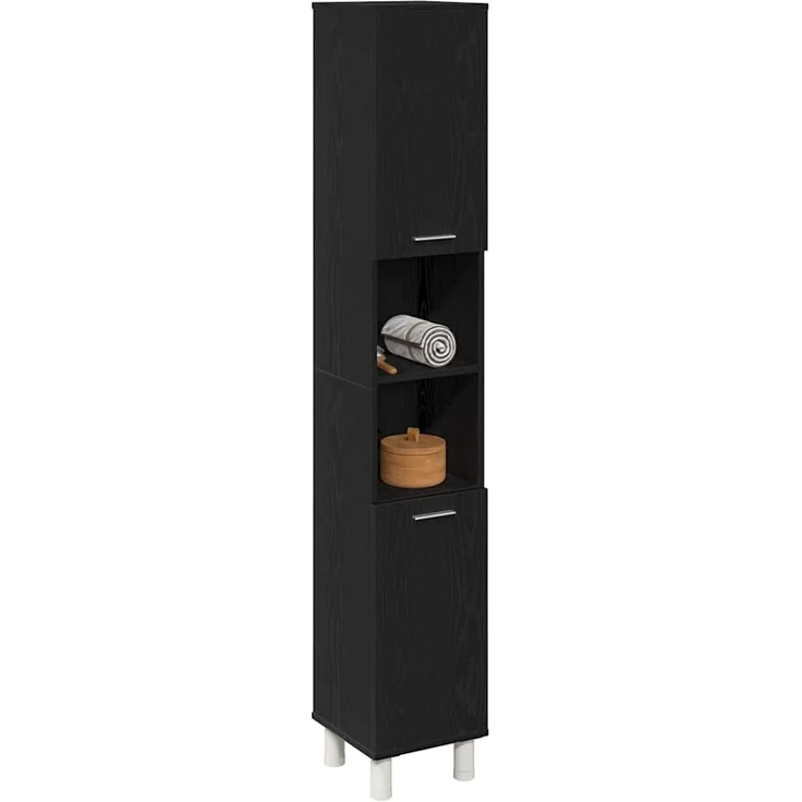vidaXL Badezimmerschrank mit Tür Schwarz Eichen-Optik 30 x 30 x 179 cm 862513 – Bild 2