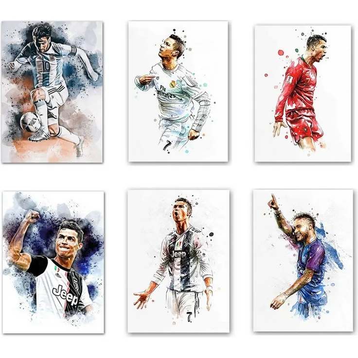 JUSTGOODMOOD Poster Fußballspieler Tor Jubel Lionel Messi und Christiano Ronaldo als Deko, C (1 St)