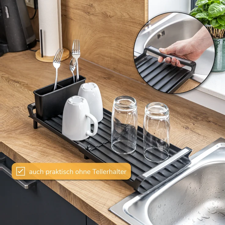 Geschirr-Abtropfgestell für 8 Teller & Besteck, ausziehbar 28-46,5 cm, Abtropfständer – Bild 4