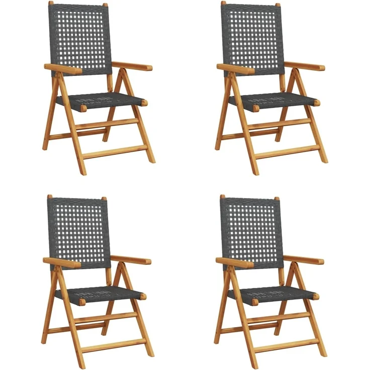 vidaXL Gartenstuhl Verstellbar 4 Stk. Schwarz Poly Rattan Massivholz 3214520 – Bild 1