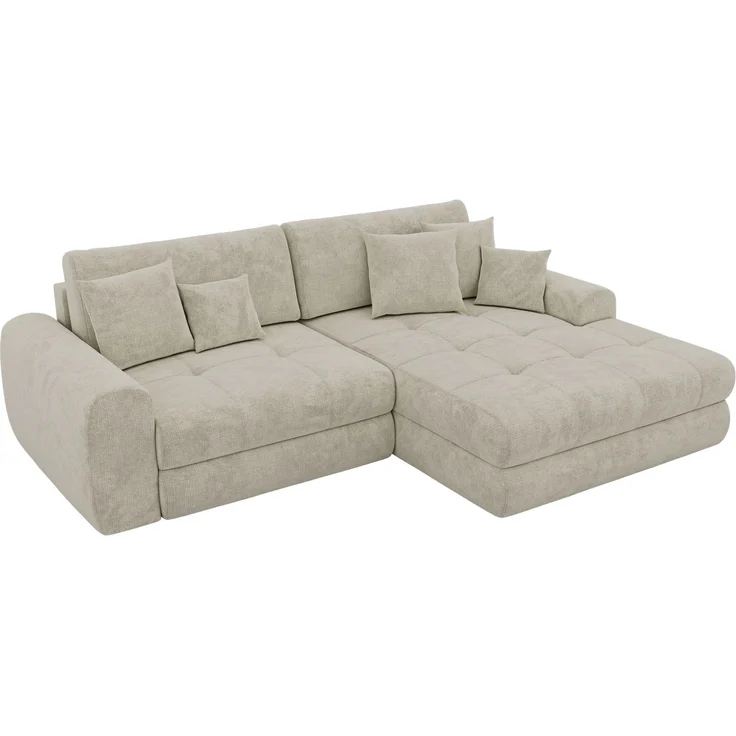 Sofa L-Form ARELIA L mit Schlaffunktion, Wohnzimmer Sofa, Wellenfederung, Sofa mit DL-System - Schenille grob gewebt Creme - Links – Bild 10